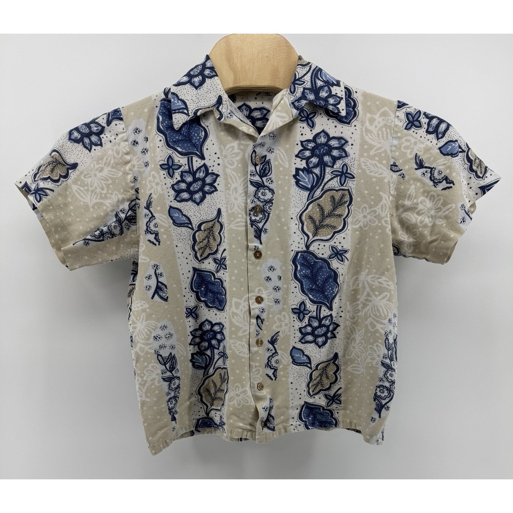 Hawaiian Shirt Men's Size S Relaxed Fit Beige Blue Floral Tropical Beach Aloha - Picture 1 of 5